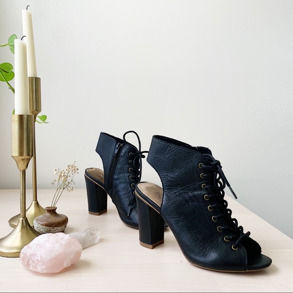 Aldo Shoes - ALDO Leather Open Toe & Heel Black Lace-up Heels